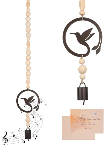 Hummingbird Wind Chimes for Loss of Loved One, Wood Memorial Windchime Gift | Unique Bereavement Gift for Lost Mother Father Women Friends, Wood Bead Sympathy Bell Ornament, Boho Hanging Home Porch Decor