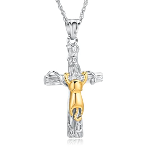Cross Urn Necklace for Ashes Pet Paw Cremation Jewelry Ashes Necklace for Dog/Cat Paw Print Memorial Locket for Women Men - color: Silver golden
