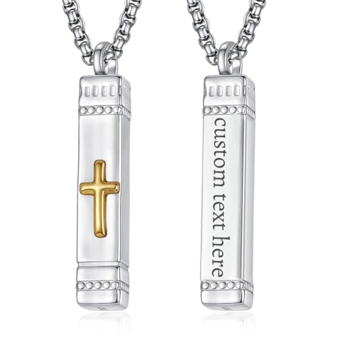 Customized Urn Necklaces for Ashes for Men Women 925 Sterling Silver Cross Necklace for Human Pets Ashes Cremation Memorial Jewelry for Keepsake - style: Cross Bar Urn(customized)