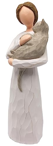 FRUMOASA Cat Angel Figurine 6" Loss of Cat Sympathy Memorial Gift Statue - color: Grey Cat
