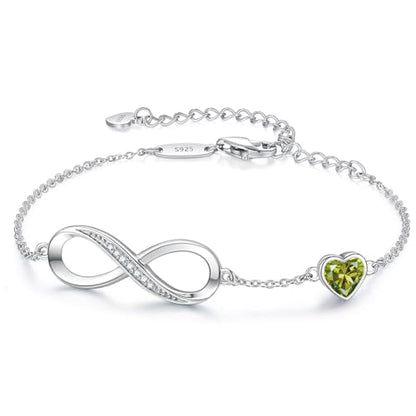 CDE 925 Sterling Silver Infinity Birthstone Bracelet Jewelry Gift for Women | Hypoallergenic,Non Tarnish,Heart CZ,Nickel-Free & Lead-Free,Anniversary Christmas Birthday Idea Gifts for Wife Girlfriend Her - color: 08-Aug.