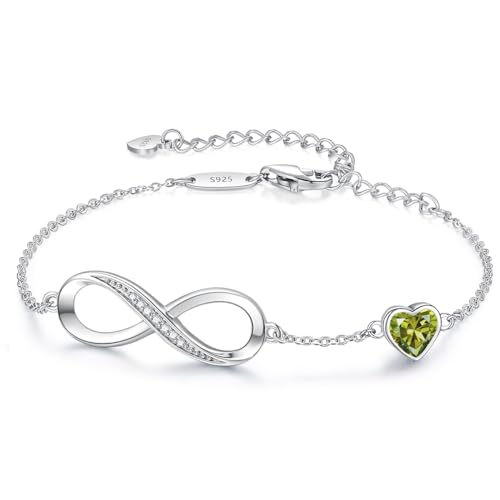 CDE 925 Sterling Silver Infinity Birthstone Bracelet Jewelry Gift for Women | Hypoallergenic,Non Tarnish,Heart CZ,Nickel-Free & Lead-Free,Anniversary Christmas Birthday Idea Gifts for Wife Girlfriend Her - color: 08-Aug.