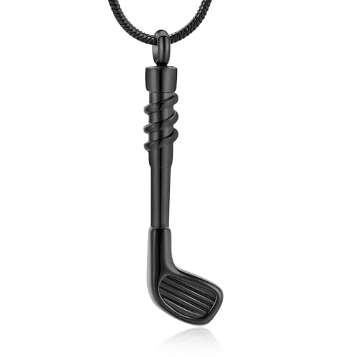 Golf Clubs Urn Necklace for Ashes Sport Cremation Jewelry Stainless Steel Memorial Necklaces Ash Holder for Human Pets Keepsake Jewelry for Loved Ones with Fill Tool - color: Black