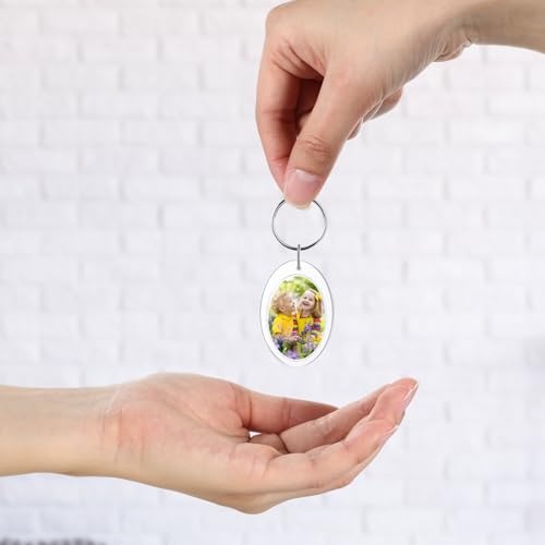 Junkin 150 Pack Acrylic Photo Keychains Clear Personalized Picture Frame Keychain Holder Blank Photo Insert Keyring DIY Favor - style: Oval