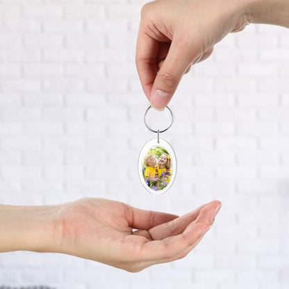 Junkin 150 Pack Acrylic Photo Keychains Clear Personalized Picture Frame Keychain Holder Blank Photo Insert Keyring DIY Favor - style: Oval