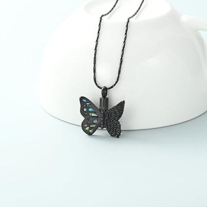 Imrsanl Butterfly Urn Necklace for Ashes Angel Wing Cremation Jewelry Keepsake Funeral Memorial Pendant Gifts of Loss Loved Ones for Women - color: Black