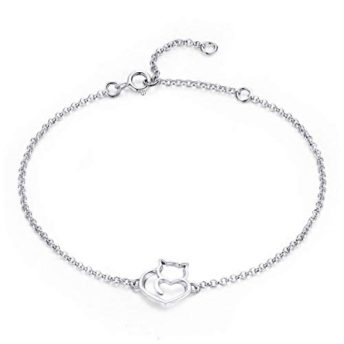 Silver Adjustable Bracelets 925 Sterling Silver Link Bracelets for Women Anniversary Birthday Christmas Jewelry for Women - color: Cat&Love