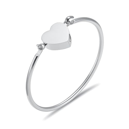 Oinsi Heart Urn Bracelet for Ashes, Cremation Jewelry Leather Bracelets for Men Women, Memorial Jewelry With Filling Kits - color: Silver