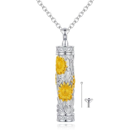 Flower Cute Animal Sterling Silver Pendant Urn Ashes Necklace for Women BF0709 - color: C *Sunflower 1(G)