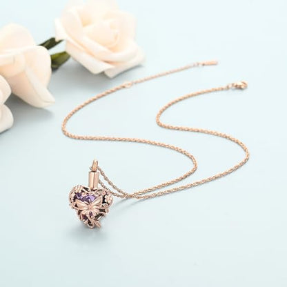 shajwo Butterfly Heart Urn Necklaces Cremation Jewelry for Ashes for Women Men Memorial Human Ashes Pendant - color: A Rose Gold-Purple