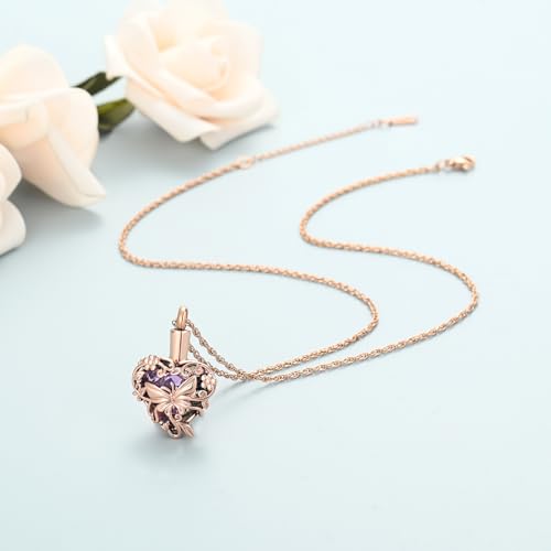 shajwo Butterfly Heart Urn Necklaces Cremation Jewelry for Ashes for Women Men Memorial Human Ashes Pendant - color: A Rose Gold-Purple