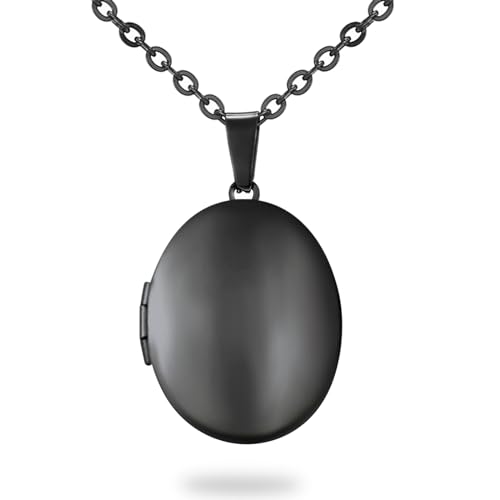 PHOCKSIN Personalized Locket Necklace for Women Photo Necklace with Customized Picture Birth Flower Birthstone Customizable Birthday Gifts - color: #10 Oval Black