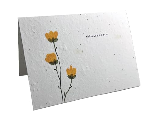 Of The Earth Handmade Paper - Plantable Wildflower Seed Folding Card - Sympathy Designs - 5" x 7" - Set of 3 - w/Recycled Envelopes (Yellow Floral) - color: Yellow Floral