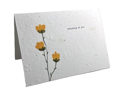 Of The Earth Handmade Paper - Plantable Wildflower Seed Folding Card - Sympathy Designs - 5" x 7" - Set of 3 - w/Recycled Envelopes (Yellow Floral) - color: Yellow Floral