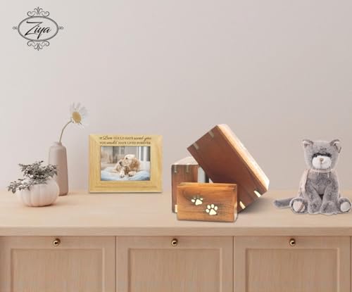 ZIYA Wooden Small Cremation Pet Urn for Dog and Cat Ashes Box | Handmade Wood Memorial Pet Urn | Brass Paws Inlaid | Pet Memorial | Funeral Urns for Pet Ashes | Mini Keepsake | up to 12 Pounds