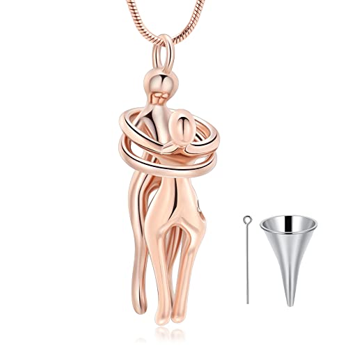 Cremation Jewelry with Angel Lady Stainless Steel Urn Necklace Pendant Memorial Ashes Keepsake for Women Girls, Filling Kit Included - color: Couple-Rosegold