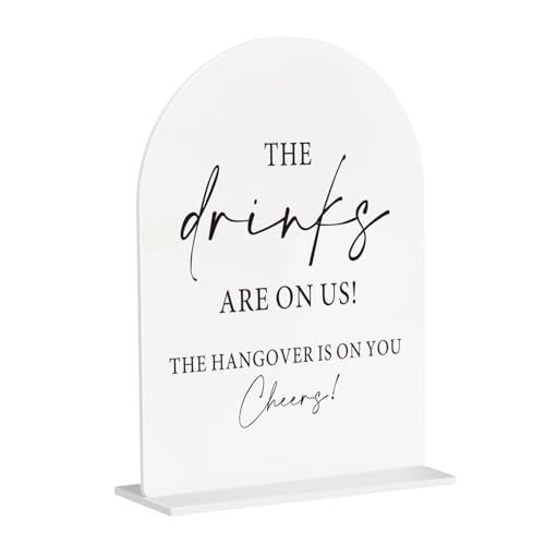 Wedding Bar White Arch Acrylic Sign with Stand Funny Drink Station - color: Drinks -White-6IN, size: 6x8”