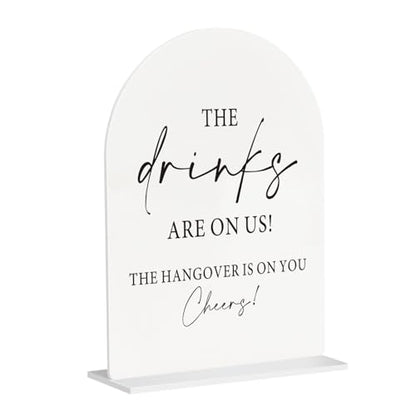 Wedding Bar White Arch Acrylic Sign with Stand Funny Drink Station - color: Drinks -White-6IN, size: 6x8”