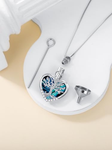 WINNICACA Urn Necklaces for Ashes 925 Sterling Silver Tree of Life Heart Cremation Jewelry for Ashes Jewelry Gifts for Human Ashes Keepsake Memorial Jewelry for Women Men - style: 3-Abalone Shell Tree of Life Urn