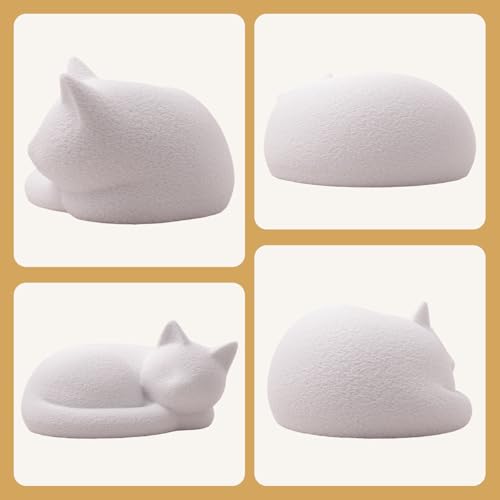 White Sleeping Cat Urn for Ashes Minimal Pet Memorial Keepsake - color: Matte White