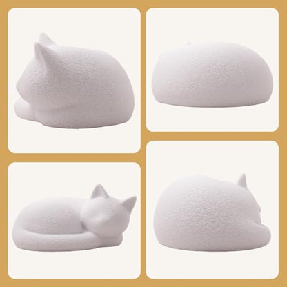 White Sleeping Cat Urn for Ashes Minimal Pet Memorial Keepsake - color: Matte White