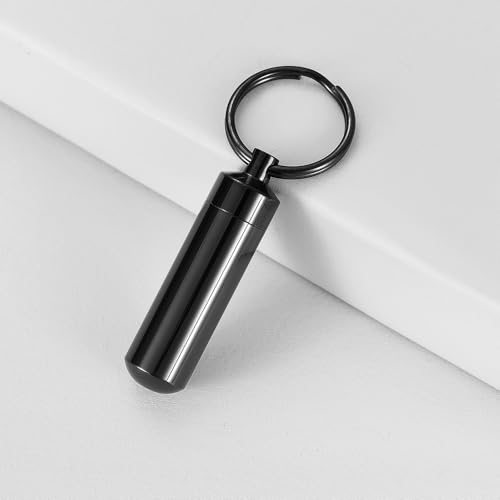 RIPFEVURN Cremation Jewelry Cylinder Urn Keychain for Ashes for Women Men Memorial Keepsake Pendant(Black)