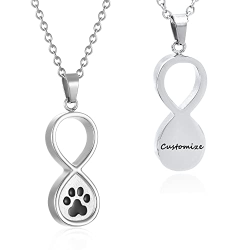Infinity Pet Urn Necklace for Ashes Dog Cat Paw Print Eternal Love Cremation Jewelry Keepsake Ashes Necklace Stainless Steel Memorial Urn Pendant Necklace Infinite Shape Funeral Urn Necklace - color: Customize