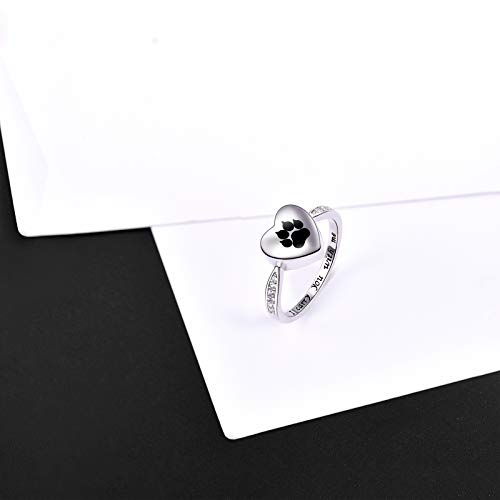 Fookduoduo 925 Sterling Silver Paw Print Urn for Ashes I Carry You with me Cremation Jewelry Dog Cat Claw Urn Finger Ring for Pet Lovers - color: black