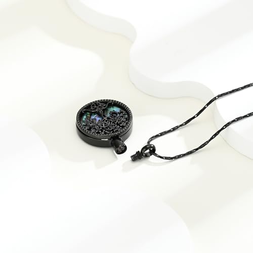 Tree of Life Teardrop Urn Necklace for Ashes Teardrop Crystal Cremation Jewelry Celtic knot Ashes Pendant Stainless Steel Keepsake Memorial Jewelry for Women Men - color: B-Black