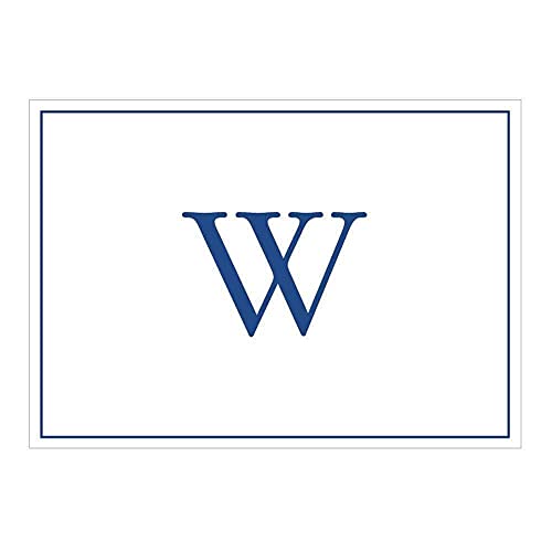Caspari Navy Embossed Initials Boxed Note Cards in Letter W, 8 Cards & Envelopes - color: Navy W