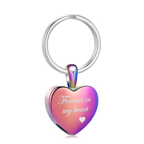 Heart Urn Keychain for Ashes for Women Men Memorial Jewelry of Loved One | cremation jewelry,holds pet & human ashes,stainless steel,memorial gift,memorial keychain,engraved,urn keychain for loved one - color: Colorful