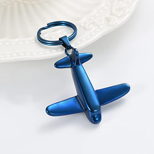 Minicremation Cremation Jewelry Urn Keychain for Ashes Airplane Memorial Urn Pendant for Human Pet's Keepsake Key Chain - color: Blue