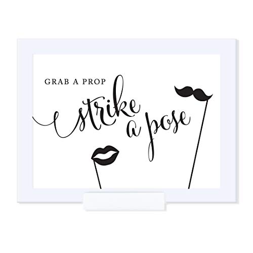 Andaz Press Wedding Framed Party Signs, Formal Black and White, 5x7-inch, Grab a Prop & Strike a Pose Photobooth Sign, 1-Pack, Includes Frame - color: Activity Photo Booth