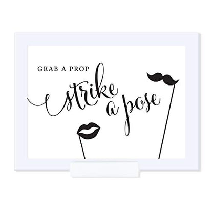 Andaz Press Wedding Framed Party Signs, Formal Black and White, 5x7-inch, Grab a Prop & Strike a Pose Photobooth Sign, 1-Pack, Includes Frame - color: Activity Photo Booth