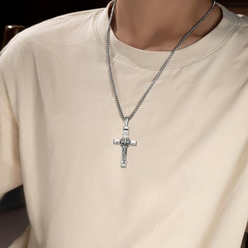 Crucifix Necklace for Men 925 Sterling Silver Jesus Cross Necklace Crucifix Cross Pendant Protection Jewelry for Men Women - style: B01-INRI-Urn