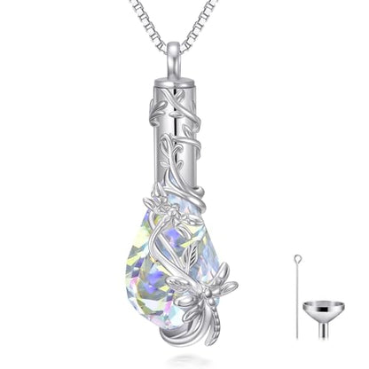 JKR Heart Urn Necklace for Ashes Crystal Keepsake Pendant Memorial Jewelry - style: Dragonfly-Teardrop