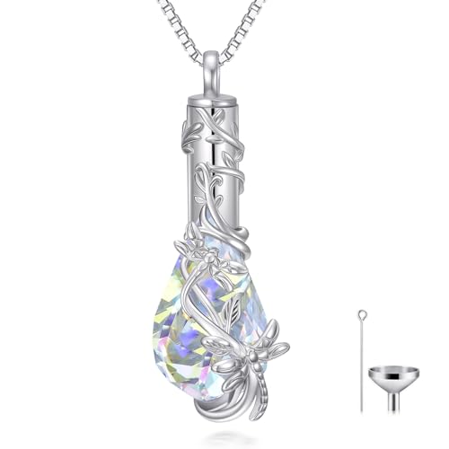 JKR Heart Urn Necklace for Ashes Crystal Keepsake Pendant Memorial Jewelry - style: Dragonfly-Teardrop