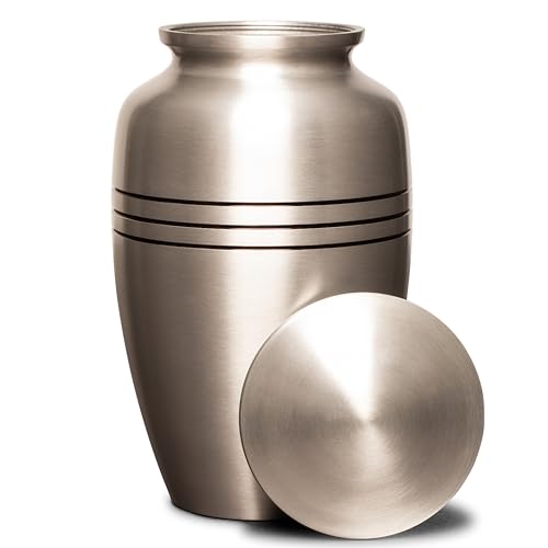 Eternal Harmony Large Urn for Ashes, Adult Male & Female Cremation Vase for Human Ashes, Secure Seal & Velvet Bag, Funeral Vase for Men & Women Up to 200 lbs, 7x11” (Large, Silver)