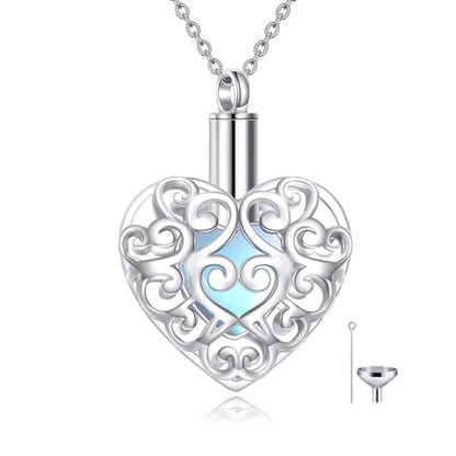CRMAD Hummingbird/turtle/heart/dragonfly/bee/moon/tree of life Urn Necklace for Ashes Sterling Silver Jewelry for Women Memory Necklace - style: moonstone