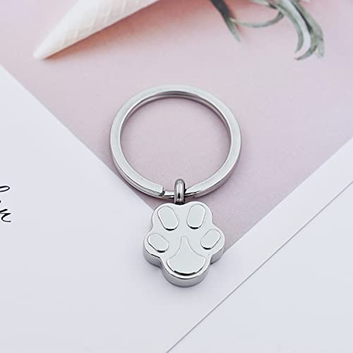 Customize Pet Cremation Keyring for Ashes Dog Cat Paw Print Keychain for Ashes Holder Pet Urn Keyring - color: Silver