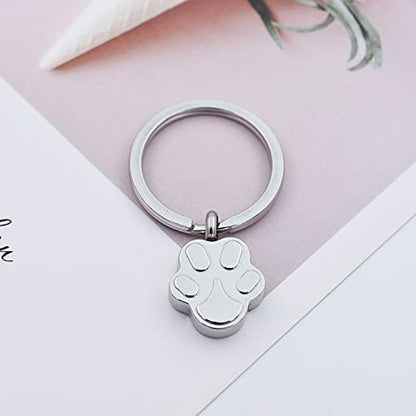 Customize Pet Cremation Keyring for Ashes Dog Cat Paw Print Keychain for Ashes Holder Pet Urn Keyring - color: Silver