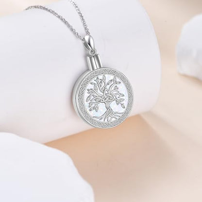 Diamond Tree of Life Urn Necklace for Ashes 925 Sterling Silver Family Tree of Life Cremation with Funnel Filler Ash Holder Keepsake Memorial Jewelry Gifts for Women,18+2 inch - style: Style 3-Opal