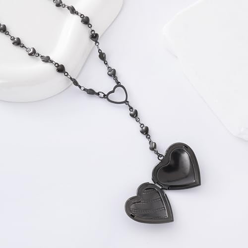 Personalized Heart Locket Necklace for Women Stainless Steel- Heart Necklace - color: Black-A