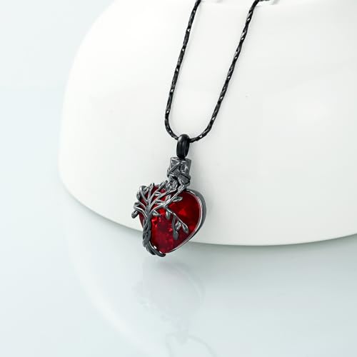 Imrsanl Tree of Life Heart Urn Necklace Cremation Jewelry for Women - color: B-Red