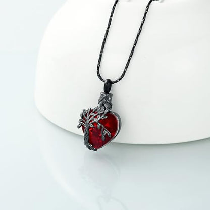 Imrsanl Tree of Life Heart Urn Necklace Cremation Jewelry for Women - color: B-Red