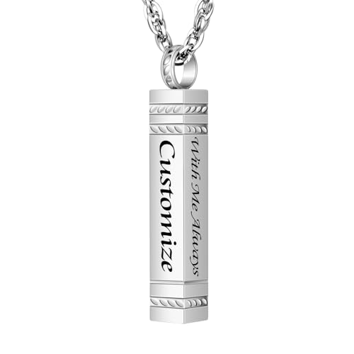abooxiu Urn Necklace for Ashes Memorial Cremation Jewelry for Ashes Stainless Steel Ashes Jewelry Cube Ashes Necklace Bar Urn Pendant for Women Men - style: Engraved-With Me Always-Silver
