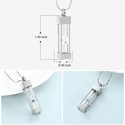 Imrsanl Glass Hourglass Urn Necklace Cremation Jewelry for Ashes - color: Silver