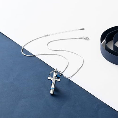 constantlife Cross Urn Necklace for Ashes Cat Butterfly Cremation Jewelry for Women Men Memorial Pendant Chain Human Pet Ashes Holder - color: Blue