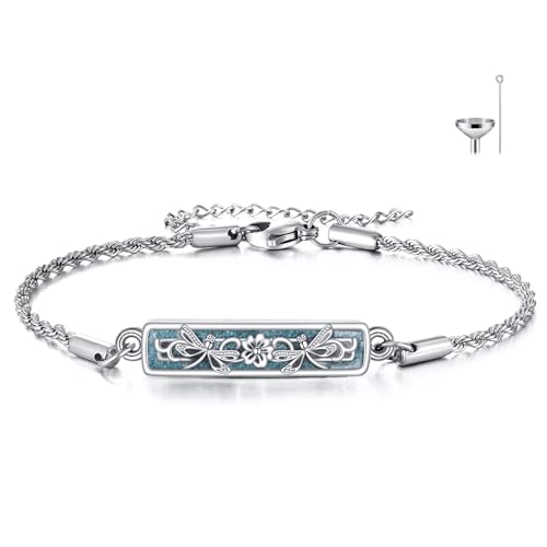 Turquoise Tree Of Life/Dragonfly/Hummingbird/Sunflower Bracelet 18K White Gold Plated Urn Bracelets For Ashes Memorial Jewelry For Women Female Mother Lover