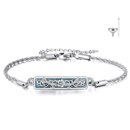 Turquoise Tree Of Life/Dragonfly/Hummingbird/Sunflower Bracelet 18K White Gold Plated Urn Bracelets For Ashes Memorial Jewelry For Women Female Mother Lover